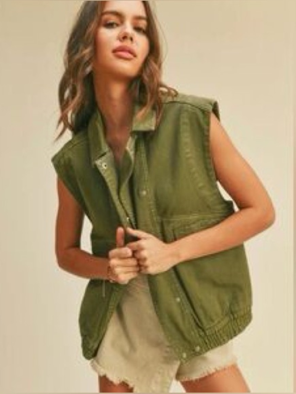 Miou Muse Army Green Cargo Utility Vest